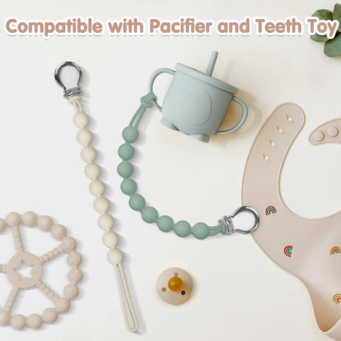 Loviomad Round(4-Pack) Pacifier Clips for Baby Boy- Silicone Paci Clip for Philips Avent Soothie Binky Holder, Baby
