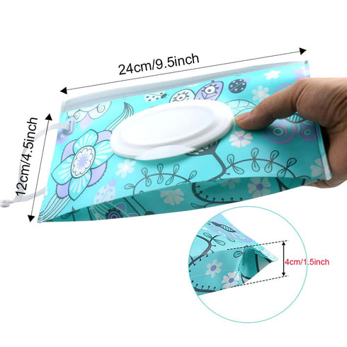 FKEYTO Baby Wipe Dispenser,Portable Refillable Wipe Holder Wipe Dispenser Bag Reusable Travel Wet Wipe Pouch (blue