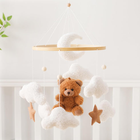 let's make Baby Mobile for Crib Bear Cloud Crib Mobile Handmade Furry