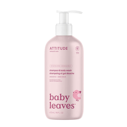 ATTITUDE Baby 2-in-1 Shampoo & Body Wash, EWG Verified, Fragrance Free &