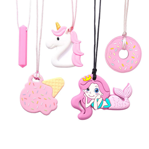 Chew Necklaces for Sensory Kids, 5 PCS Silicone Chewable Necklaces, Perfectly Textured Chewy Toys for Aggressive Chewers