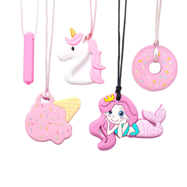 Chew Necklaces for Sensory Kids, 5 PCS Silicone Chewable Necklaces, Perfectly Textured Chewy Toys for Aggressive Chewers