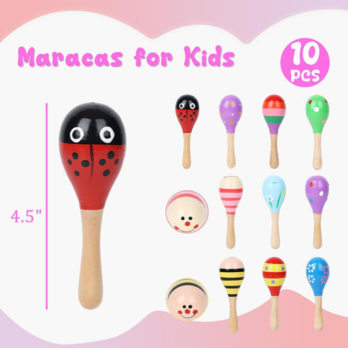POPLAY 10PCS Mini Wooden Maracas, Musical Instruments for Toddlers, Baby Musical Toys, Infant Learning