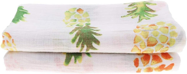 Muslin Swaddle Square Blankets, Baby Receiving Blanket Wrap, Swaddle Towel for Girl Shower Gift - Big Pineapple