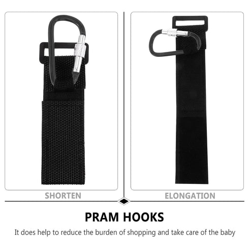DECORNIJIA 2 Pcs Stroller Hooks with Pu Strap and Aluminum Alloy Clip, Non-Slip Large Pram Clips for Hanging Diaper