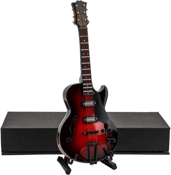 Dselvgvu Wooden Miniature Electric Guitar with Stand and Case Mini Musical Instrument Electric