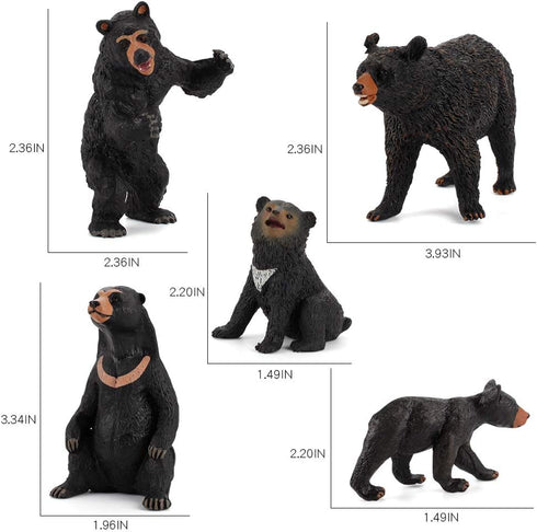 Realistic Wild Life Jungle Animal Figures, Black Bear Family Playset Educational Toys for Kids
