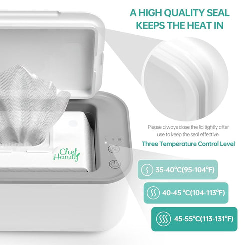 3-Level Chefhandy Baby Wipe Warmer, Temperature Control, Silent & Even Heating, Large Capacity Wipes Dispenser