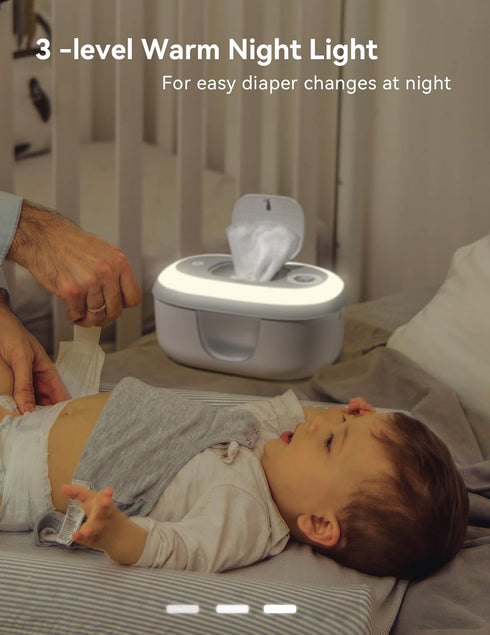 4-Level (100-131) Babelio Baby Wipe Warmer and Wet Wipes Dispenser | Large Capacity Wipes Warmer for Babies with Night