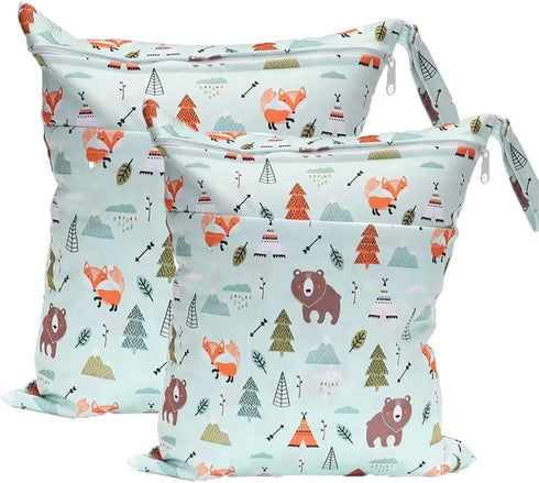 Wet Dry Bag for Cloth Diapers, 2PCS Waterproof Reusable Wet Bag with