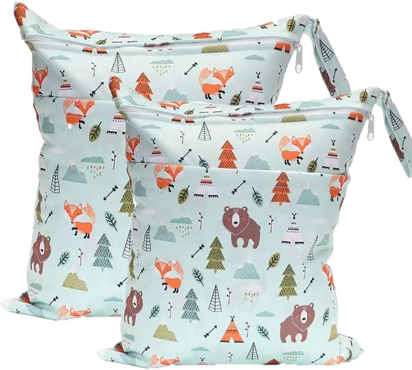 Wet Dry Bag for Cloth Diapers, 2PCS Waterproof Reusable Wet Bag with