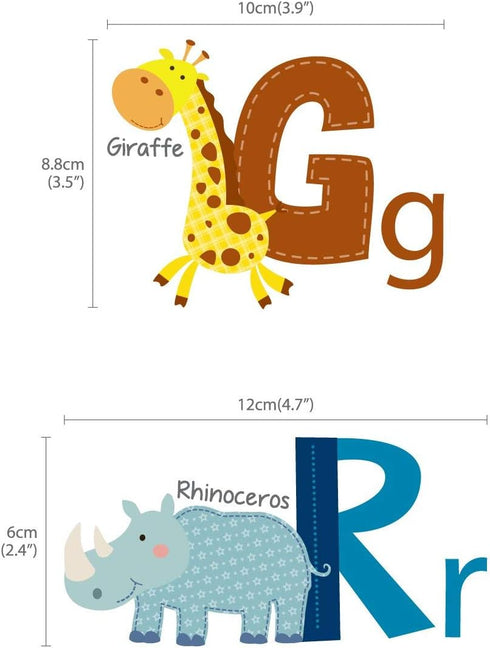 DECOWALL DS4-8002 Animal Alphabet Kids Wall Stickers - Peel and Stick Removable Decals for Nursery, Bedroom, Living Room