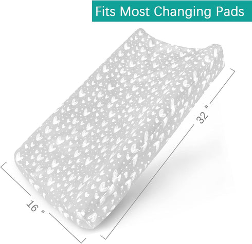 Waterproof Changing Pad Cover 2 Pack, 100% Cotton Change Table Sheets, Ultra Soft, Unisex White Grey Star Print