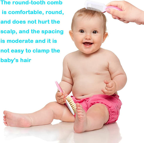 Baby Hair Brush & Silicone Cradle Cap Brush Set for Newborns & Toddlers, Natural Soft Goat Bristles, Pink