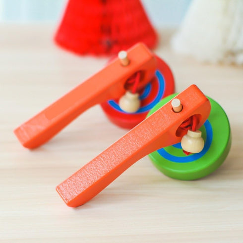 GoodPlay 2PCS Wooden Spinning Top Gyroscope with Handle and Pull String Wire, Color Random