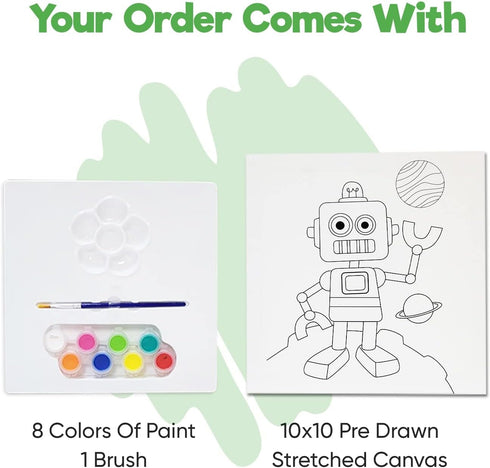 11 8 4+ Misco Toys Canvas Paint Party Kits, Piece Art kit Pre-Drawn Outline Canvas for Paint and Sip Colors and Brush