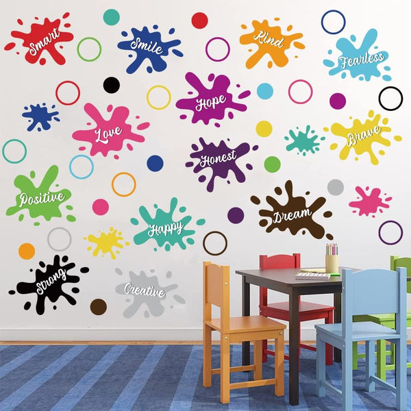 Supzone Colorful Paint Wall Decal, Inspirational Quotes Wall Stickers with Ink Splatter for Kids Classroom Nursery Decor