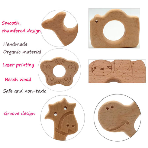 2pcs Natural Wooden Hedgehog Teething Pendant, Pure Beech Wood Animal Teether Shape for Handmade Accessories