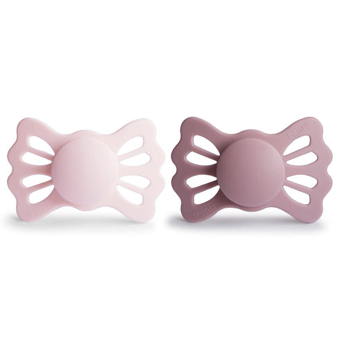 Symmetrical 6-18 FRIGG Lucky SilkySoft Silicone Baby Pacifier | Made in Denmark | BPA-Free (White Lilac/Twilight Mauve