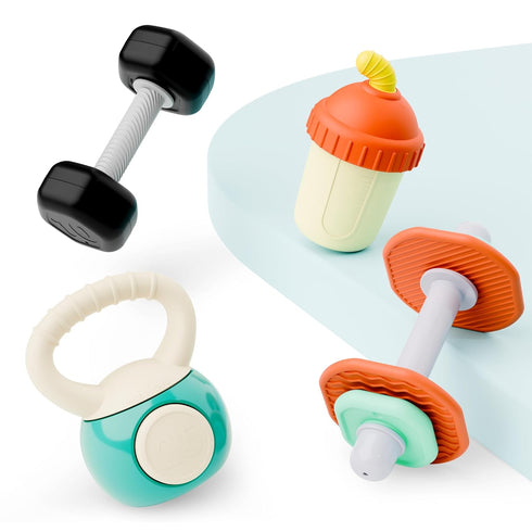 Set, 3-6-12 5 7 8 9 10 Girl-4PCS iPlay, iLearn Baby First Gym Rattle Infant Dumbbell Weights Teething Rattles Month