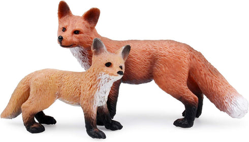 UANDME Fox Toy Figures Set - Includes Arctic Fox & Red Foxes Figurines Cake Toppers (5 Foxes)