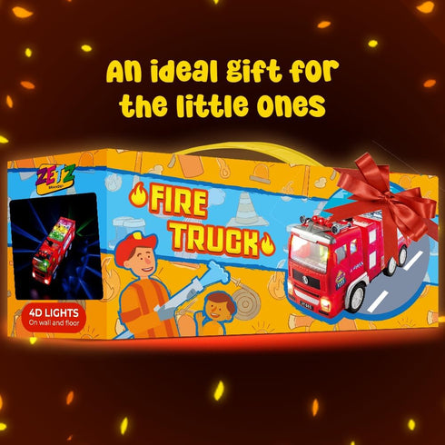 Zetz Brands Fire Truck Toy for Kids, 4D LED Lights, Bump & Go Fire Engine with Siren Sound, Ideal Birthday Gift