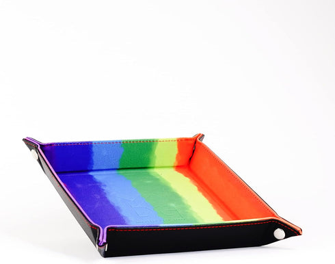 FanRoll Fold Up Velvet Dice Tray - Watercolor Rainbow with PU Leather Backing for Dungeons and Dragons