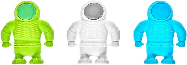 OOLY Astronaut Erasers Set of 3, 1.75" Tall - Blue, Green, White Novelty Erasers for School, Home, Office, Speech
