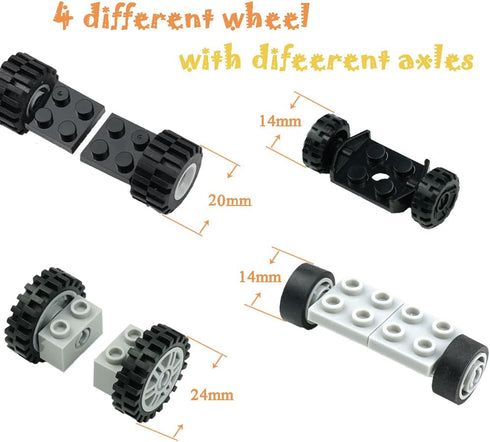 122 Pcs Wheels and Axles Set, Car Parts Chassis Pieces, Compatible with Classic Bricks Toys