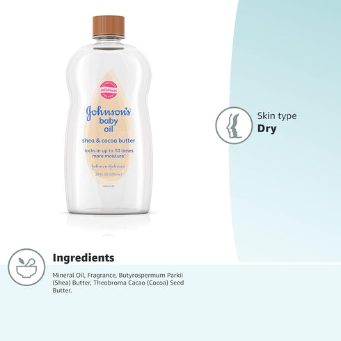 Johnson's Baby Oil, 20 fl. oz - Mineral Oil Enriched with Shea & Cocoa Butter for Moisture Retention