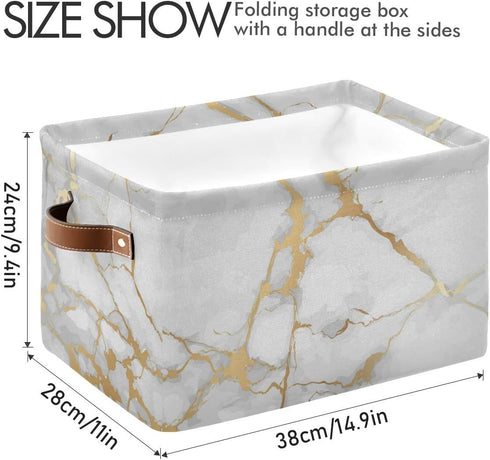 White Gold Marble Storage Basket Bin - Large Fabric Toys Storage Cube Box for Nursery Bedroom