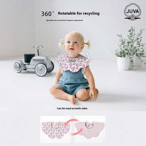 JUVA 6-Pack 360 0-24M Organic Cotton Baby Bibs, Absorbent & Reversible, Rotating Drool Bibs for Boys & Girls