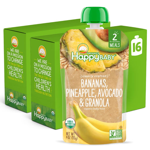 Happy Baby Organics Clearly Crafted Stage 2 Baby Food Bananas, Pineapples, Avocado