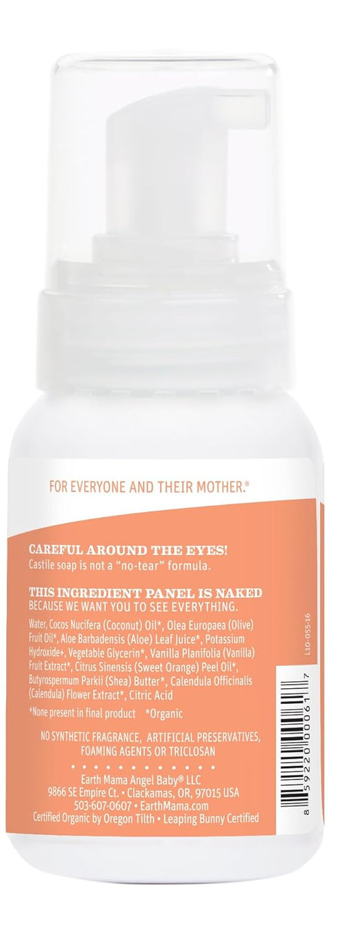 Earth Mama Sweet Orange Baby Liquid Wash Foaming Hand Soap - Organic All Purpose Body Wash for Sensitive Skin, Castile