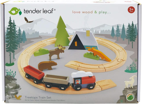 Tender Leaf Toys Treetops Train Set - Beautiful Wooden Toy Train for Kids Age 3+ - Intelligent Imaginative Play Skills