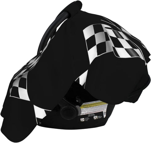 SHANGYINGJI Summer Cool Black and White Checkered Flag Car Seat Cover Baby Carseat Covers Baby for Girl Boy Muslin