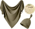 Set 35"*35"(Olive) Newborn Swaddle Blanket with Hat Beanie Newborn Photography Wraps Hospital Receiving Blankets