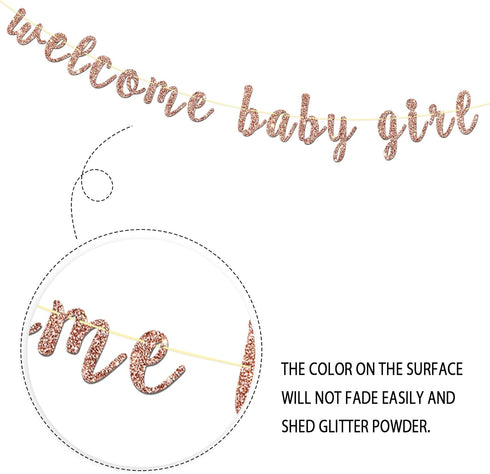 Welcome Baby Girl Banner - Rose Gold Glitter for Baby Shower, Gender Reveal Party Decorations