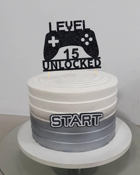 Level 15 Unlocked Cake Topper - Video Game Cake Topper for 15th Birthday Party Decoration