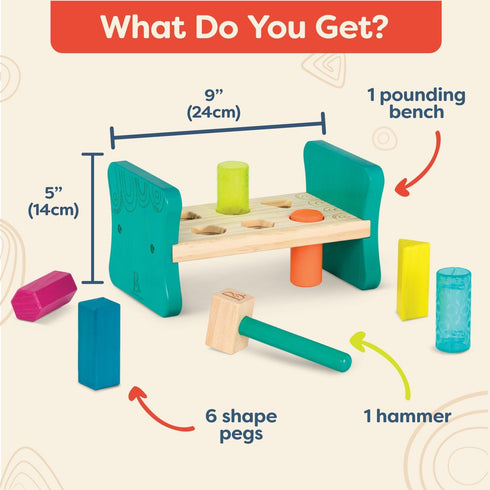 B. toys Wooden Shape Sorter, Pounding Bench for Shape Sorting, Classic Toys for Toddlers 2 Years +