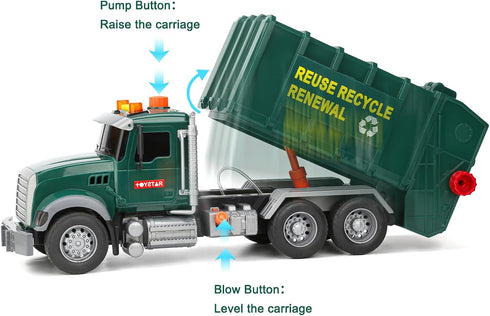 Big Garbage Truck Toys for Boys, Inertial Powered Push Car with Lights and Sounds, Trash Truck Model with 3 Garbage Cans
