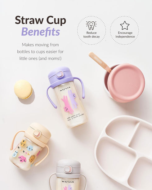 100% 9oz MOYUUM Leak Proof Sippy Cup with Handle | Made in Korea, BPA Free PPSU, Magic No Spill Straw Cup with Attached
