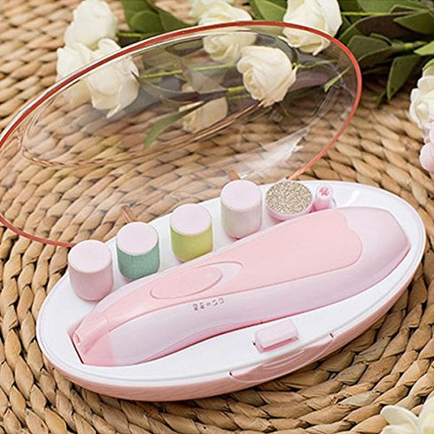 Trimmer Set 10 TOOGOO Baby Nail File Electric Nail Manicure with Nail Clippers,LED Light and Grinding Heads(Pink)