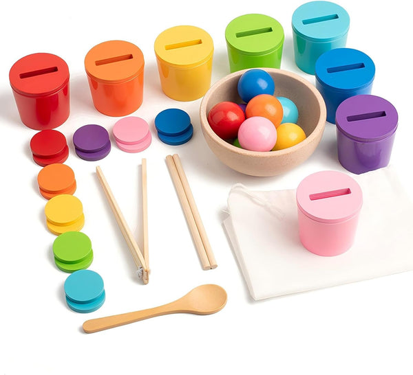 Gserin Ball in Cups Toddler Montesssori Toys for 1 Years Old, Rainbow Color