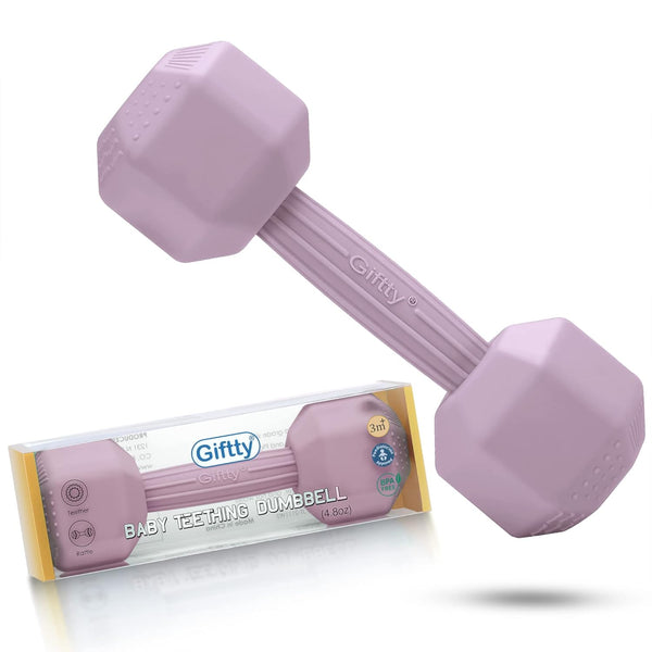 Giftty Baby Dumbbell Toy, Silicone Infant Rattle Teething Toy, Toddler Sensory Toy, Durable Safe Weight - Great Gift