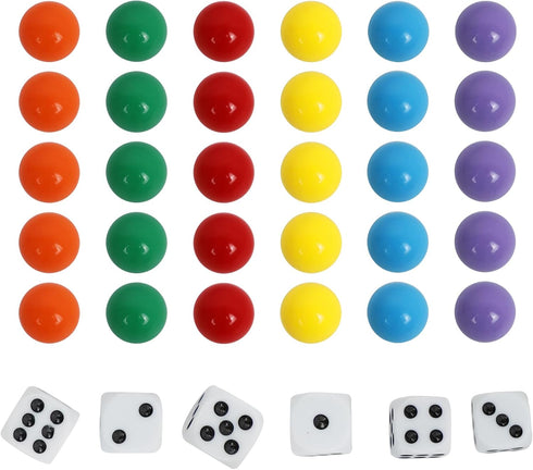 Large 18MM 30 Wahoo Board Game Replacement Marbles - 5 Each of 6 Colors, 6 Dice, and Play Bag for Aggravation Game