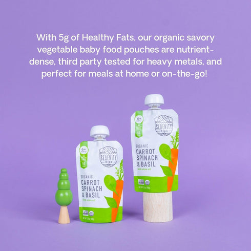 Serenity Kids 6+ Months USDA Organic Veggie Puree Baby Food Pouches - Carrot Spinach & Basil, 3.5 Ounce BPA-Free Pouch