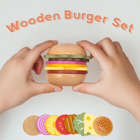 Set Playset WOODENFUN Pretend Play Food for Kids,Wooden Fast Food with Tray Hamburger Cola Fries Combo,Play Kitchen