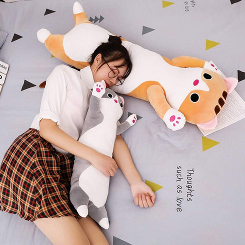 Long Cat Plush Pillow - Cute Kitten Stuffed Animals Body Pillow Toy Gifts for Kids (Gray, 19.68 inch)