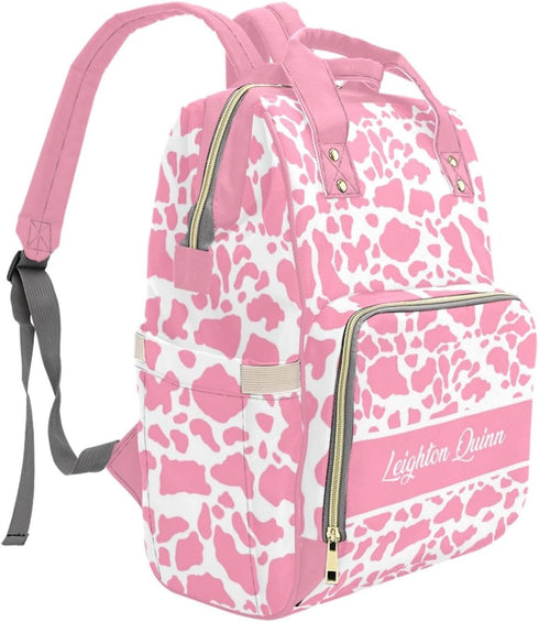 Workvalor Package Backpack Mommy Backpack Personalized Maternity for Women, Custom Cow Print Pink Diaper Customized